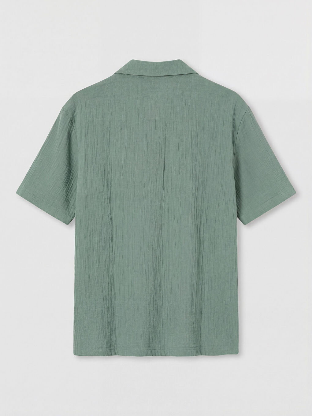 Yeşil Loose Fit Resort Yaka Müslin Erkek Gömlek-1