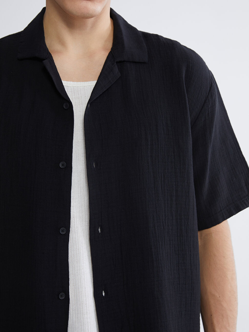 Loose Fit Camp Collar Muslin Men's Shirt-6