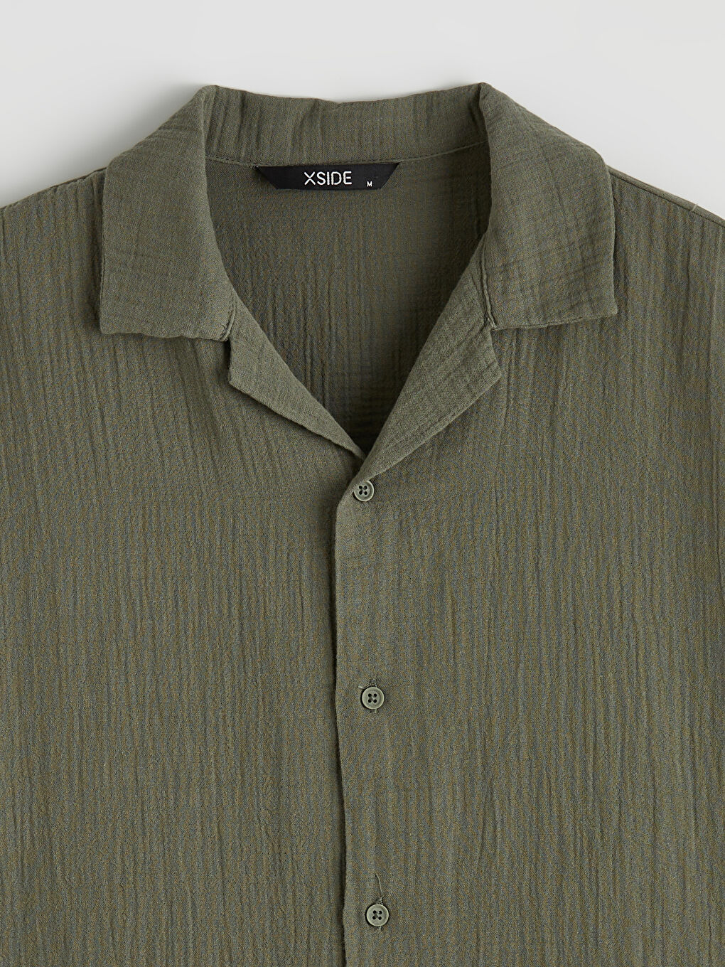 Haki Loose Fit Resort Yaka Müslin Erkek Gömlek-1