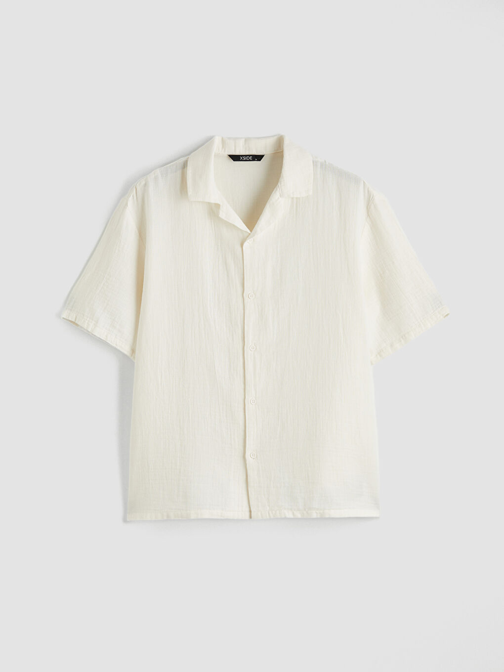 Ekru Loose Fit Resort Yaka Müslin Erkek Gömlek-1