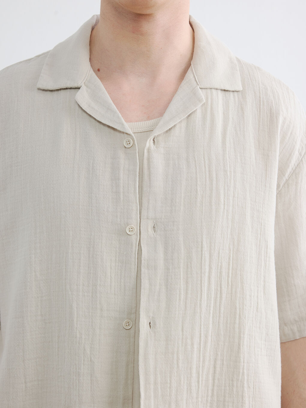 Loose Fit Resort Collar Muslin Men's Shirt-4