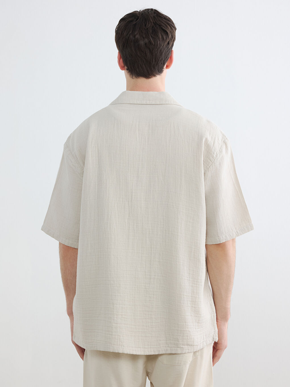 Loose Fit Resort Collar Muslin Men's Shirt-5