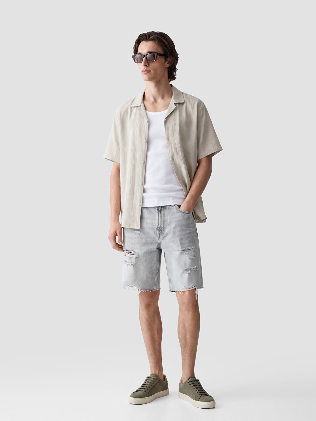 Loose Fit Resort Collar Muslin Men's Shirt-2