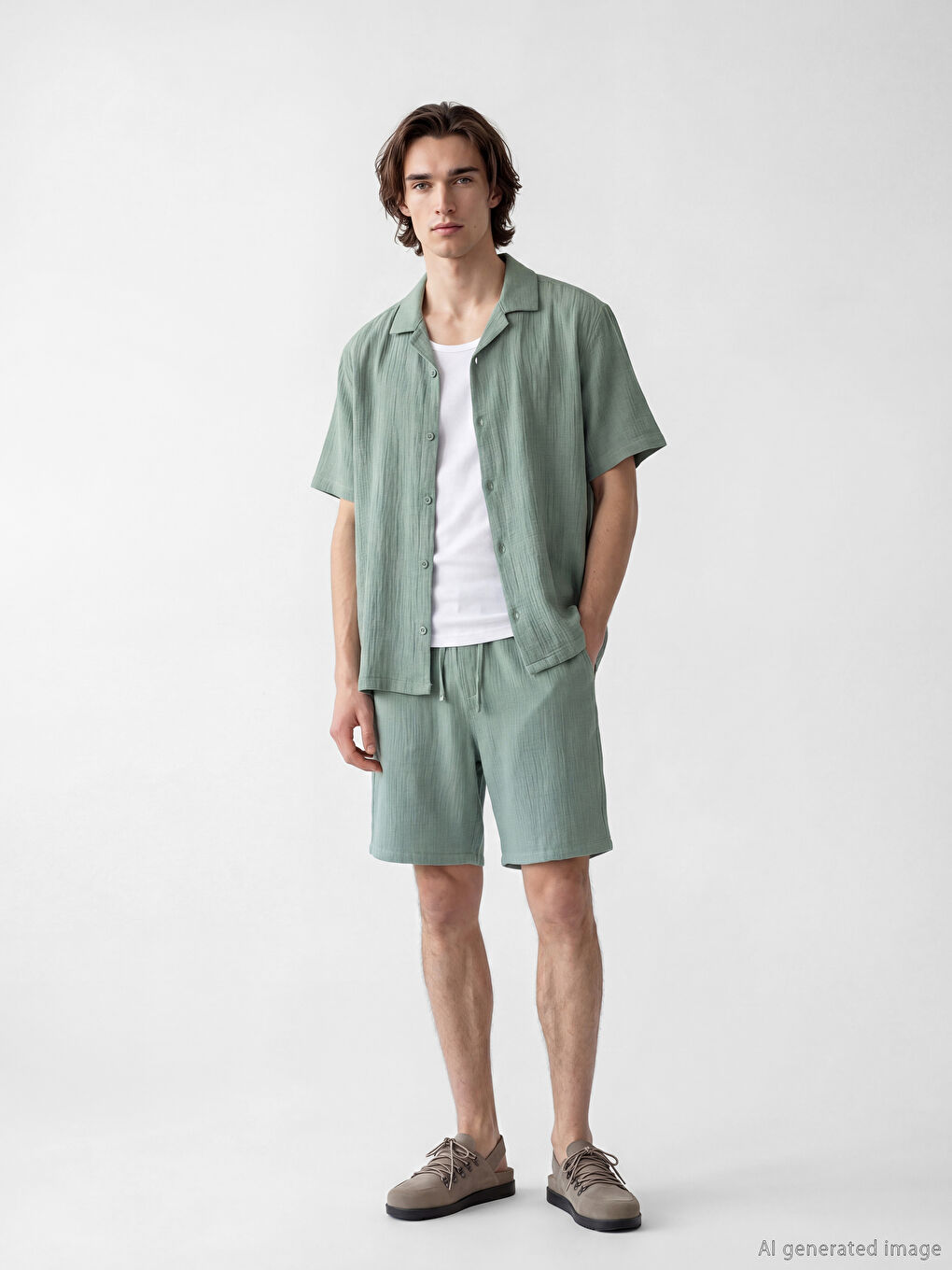 Loose Fit Resort Collar Muslin Men's Shirt-1