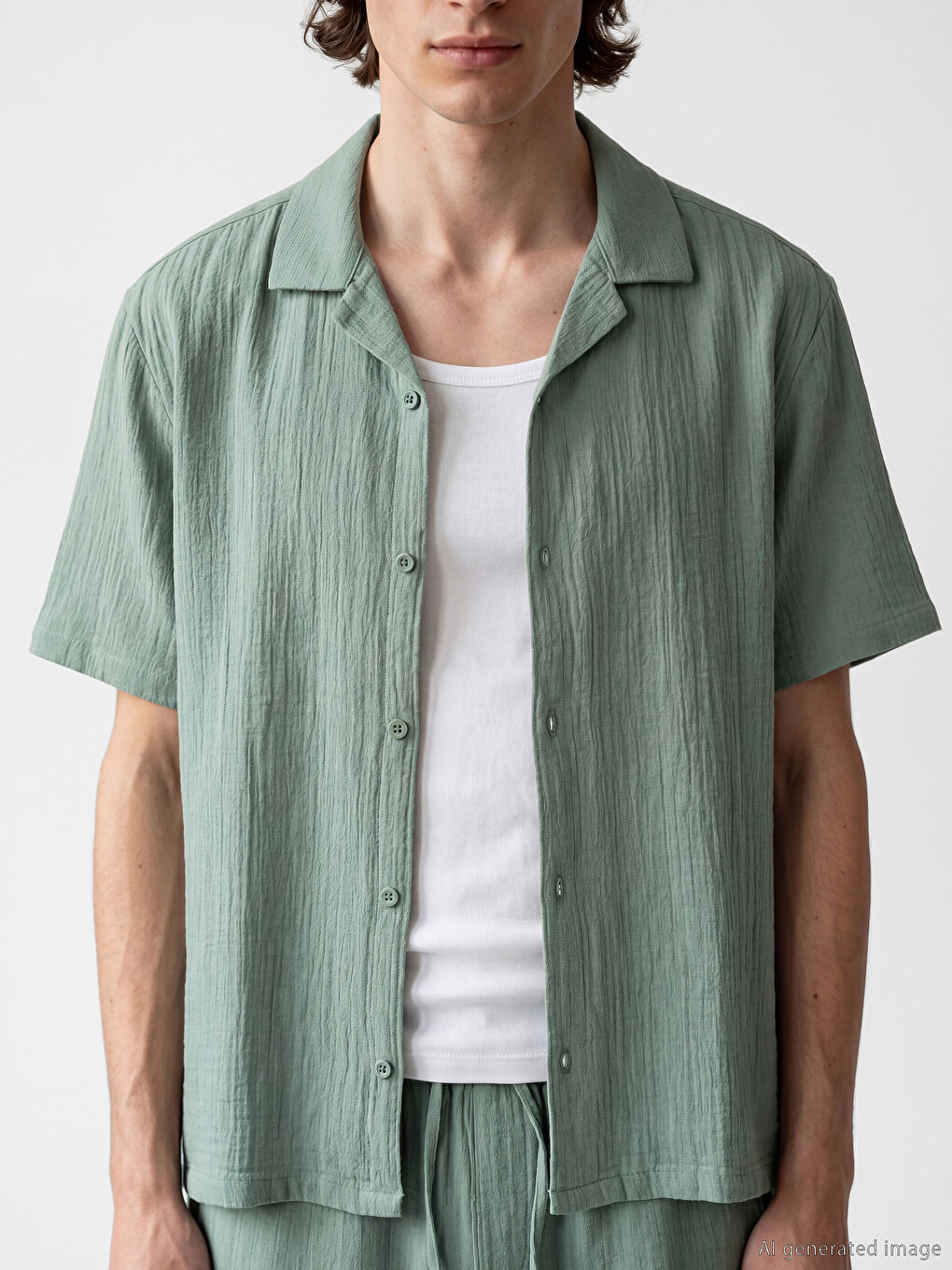Loose Fit Resort Collar Muslin Men's Shirt-2