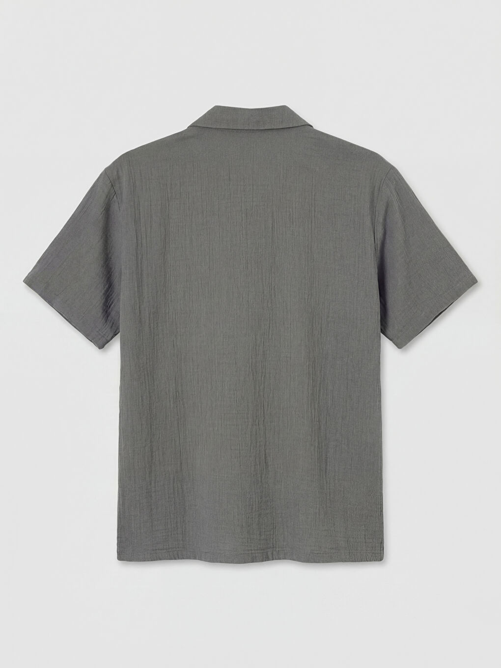 Gri Loose Fit Resort Yaka Müslin Erkek Gömlek-1
