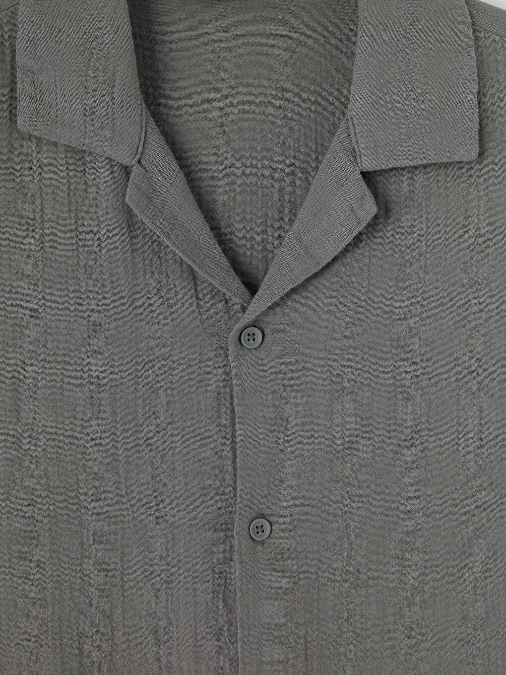 Gri Loose Fit Resort Yaka Müslin Erkek Gömlek-2