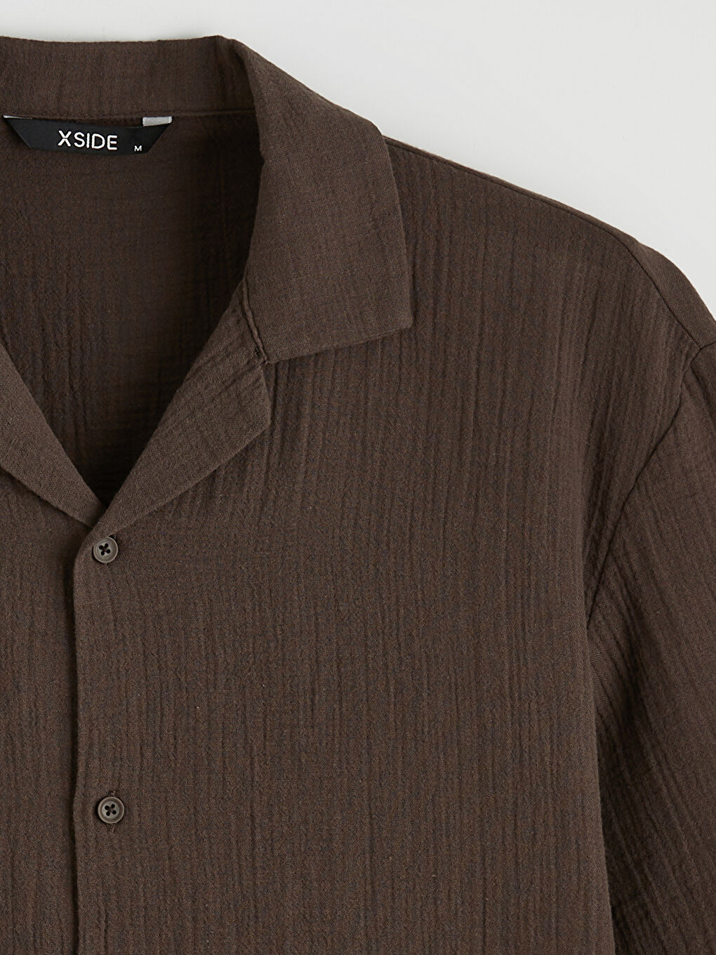 Kahverengi Loose Fit Resort Yaka Müslin Erkek Gömlek-5