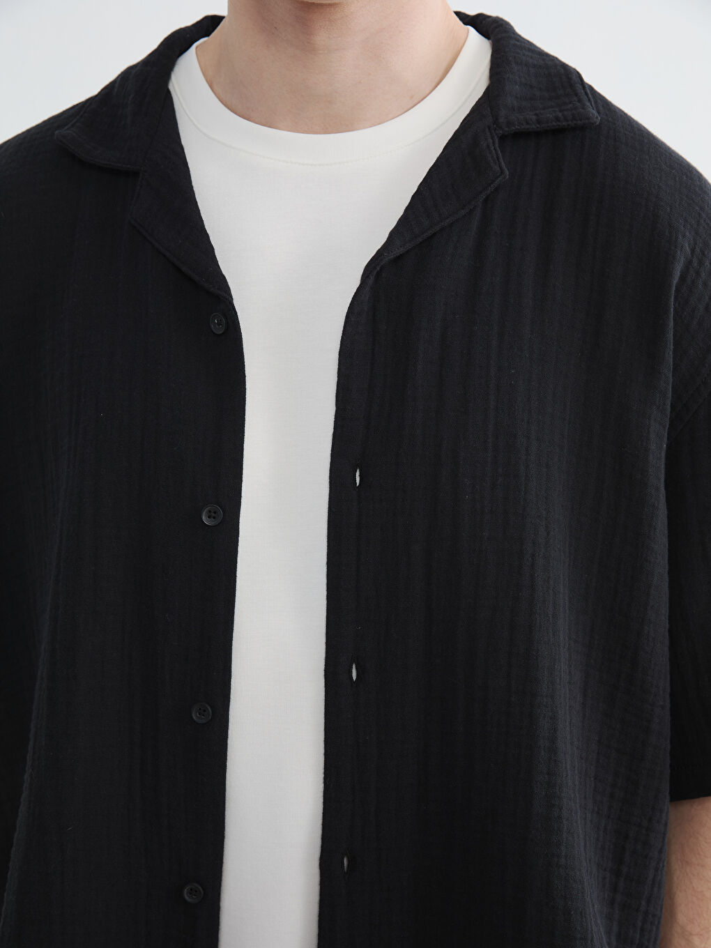 Loose Fit Camp Collar Muslin Men's Shirt-5