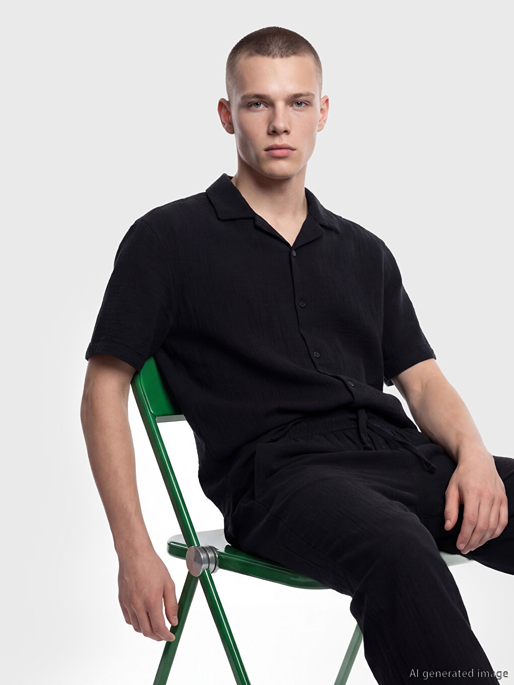 Loose Fit Camp Collar Muslin Men's Shirt-1