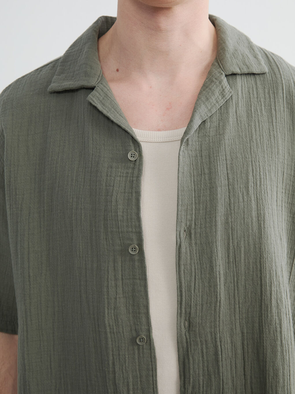 Loose Fit Camp Collar Muslin Men's Shirt-3