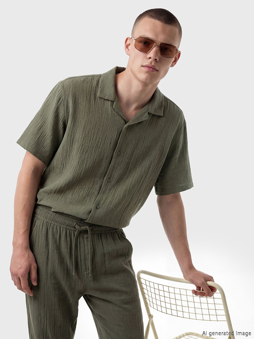 Loose Fit Camp Collar Muslin Men's Shirt-1