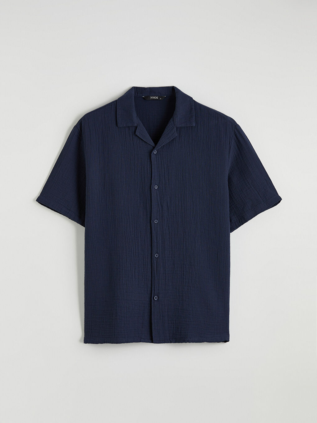 Lacivert Loose Fit Resort Yaka Müslin Erkek Gömlek-4