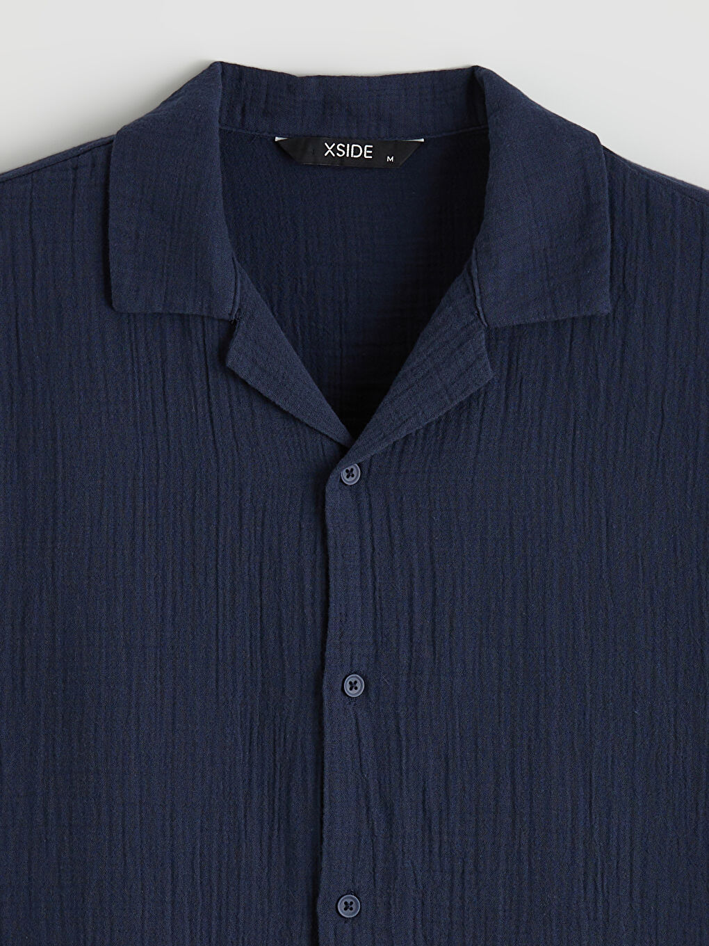 Lacivert Loose Fit Resort Yaka Müslin Erkek Gömlek-5