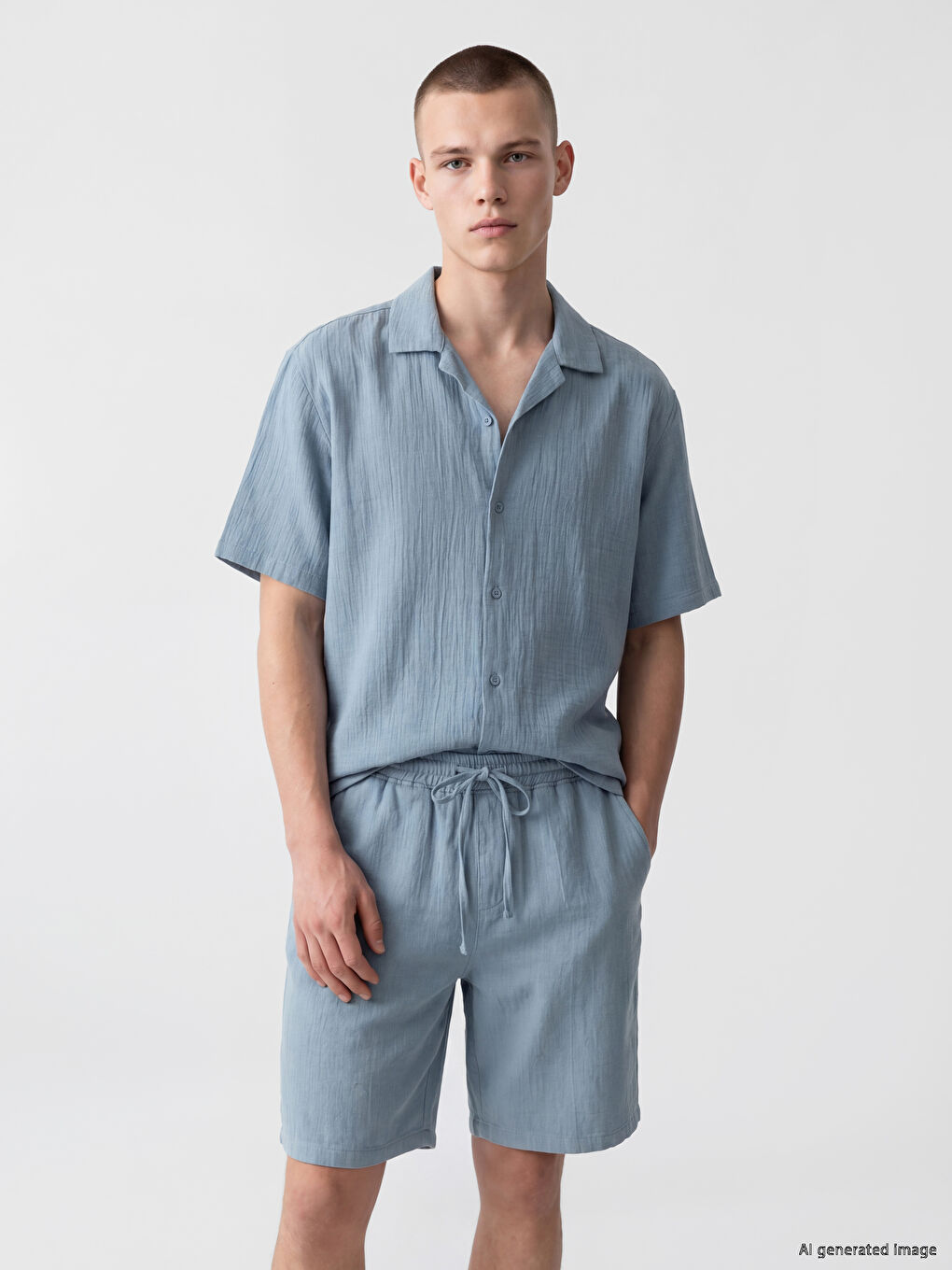 Loose Fit Resort Collar Muslin Men's Shirt-1