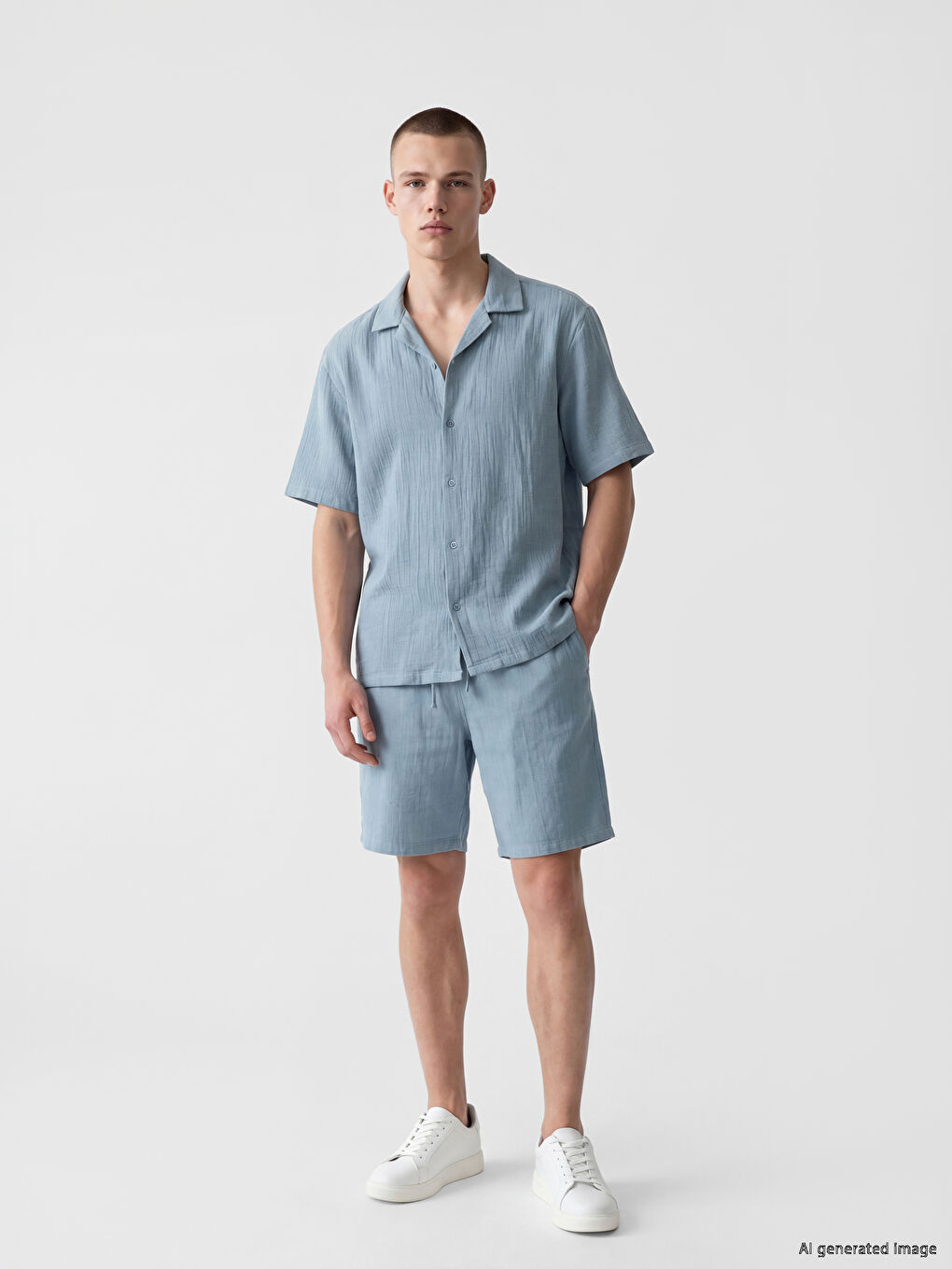 Loose Fit Resort Collar Muslin Men's Shirt-2