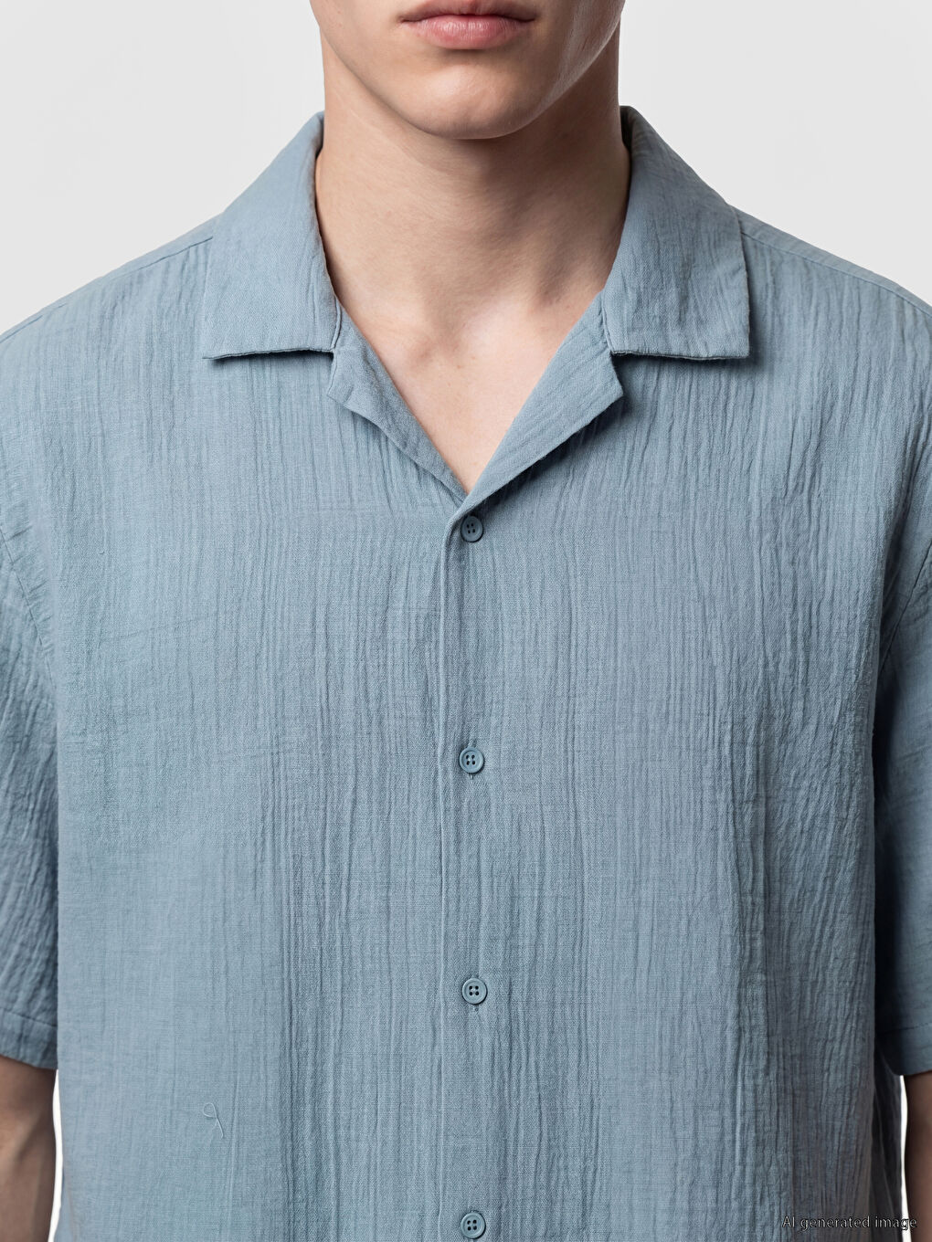 Loose Fit Resort Collar Muslin Men's Shirt-4