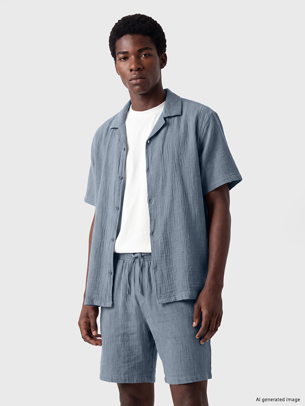 İndigo Loose Fit Resort Yaka Müslin Erkek Gömlek-1
