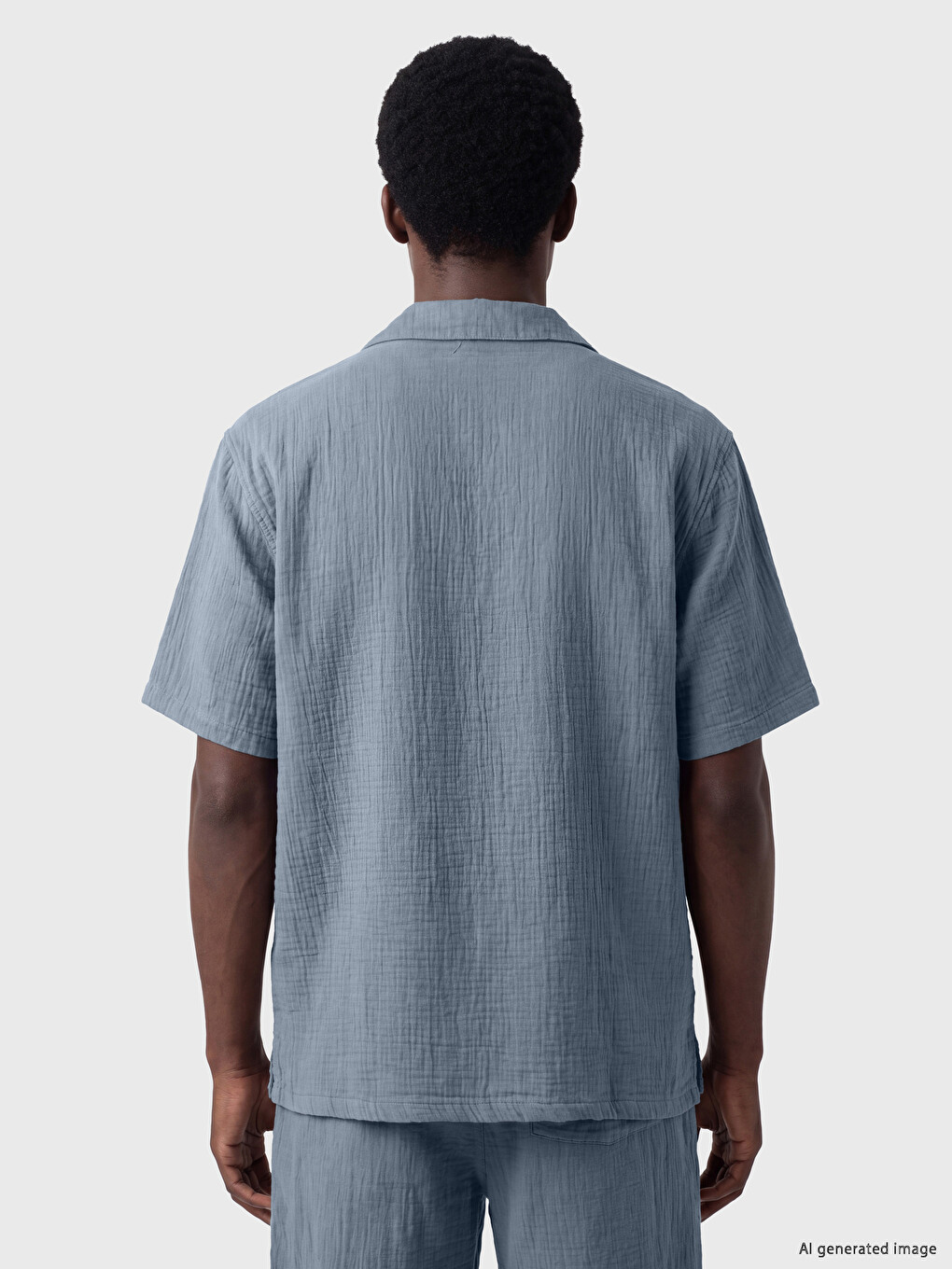 İndigo Loose Fit Resort Yaka Müslin Erkek Gömlek-3