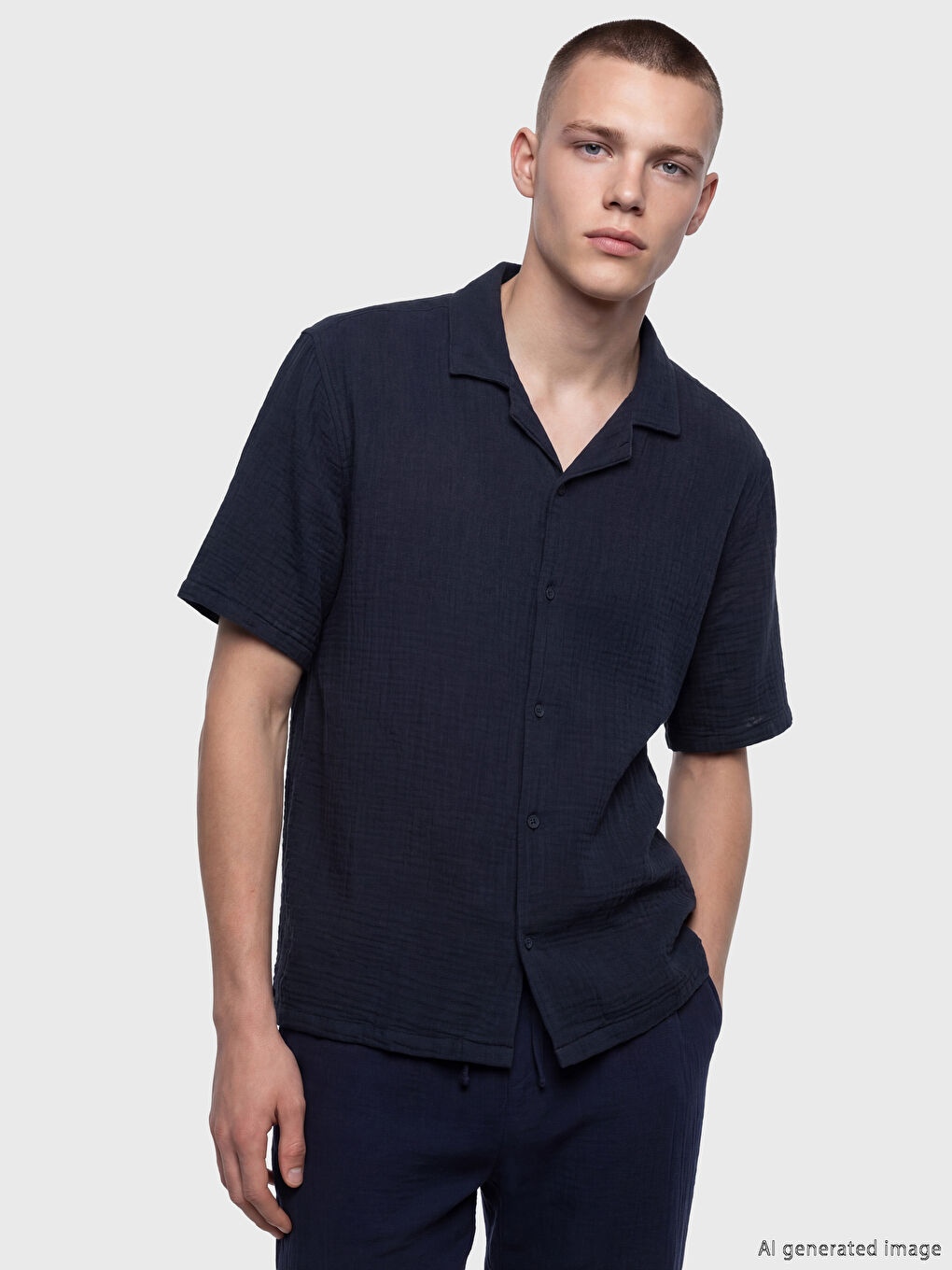 Loose Fit Camp Collar Muslin Men's Shirt-1