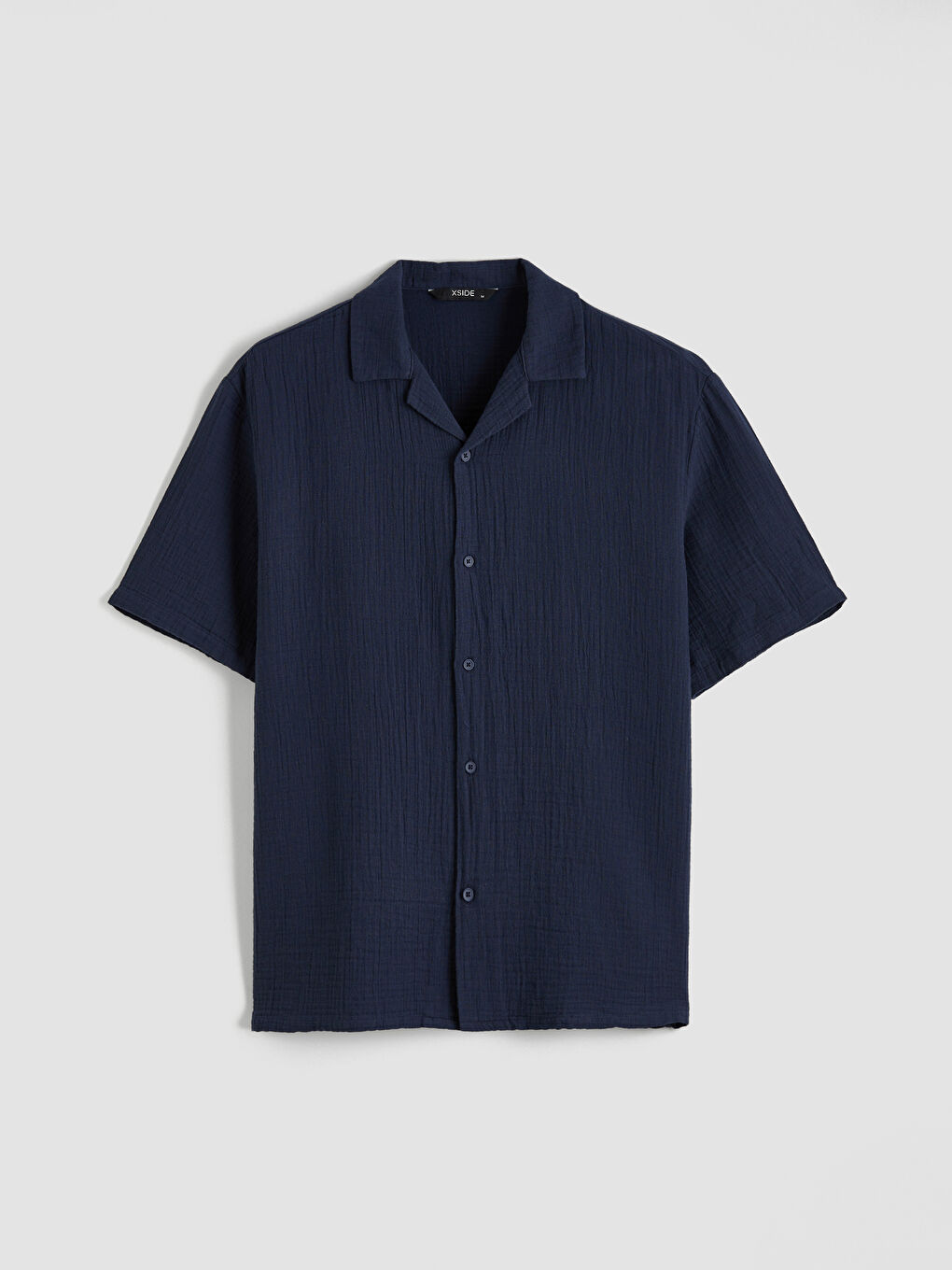 Lacivert Loose Fit Resort Yaka Müslin Erkek Gömlek-5