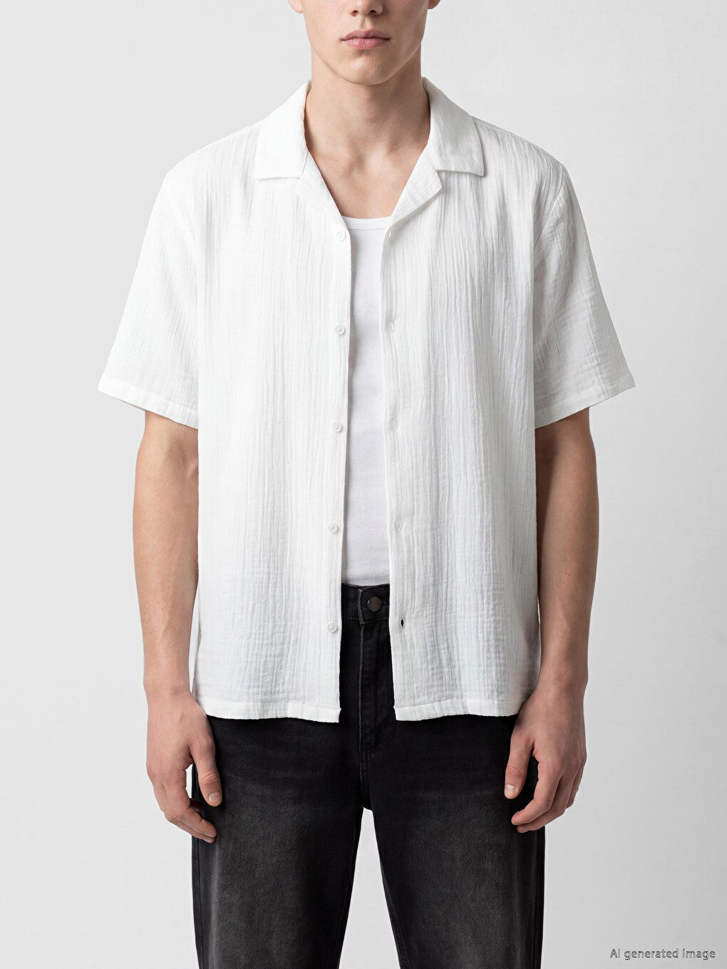 Loose Fit Resort Collar Muslin Men's Shirt-2