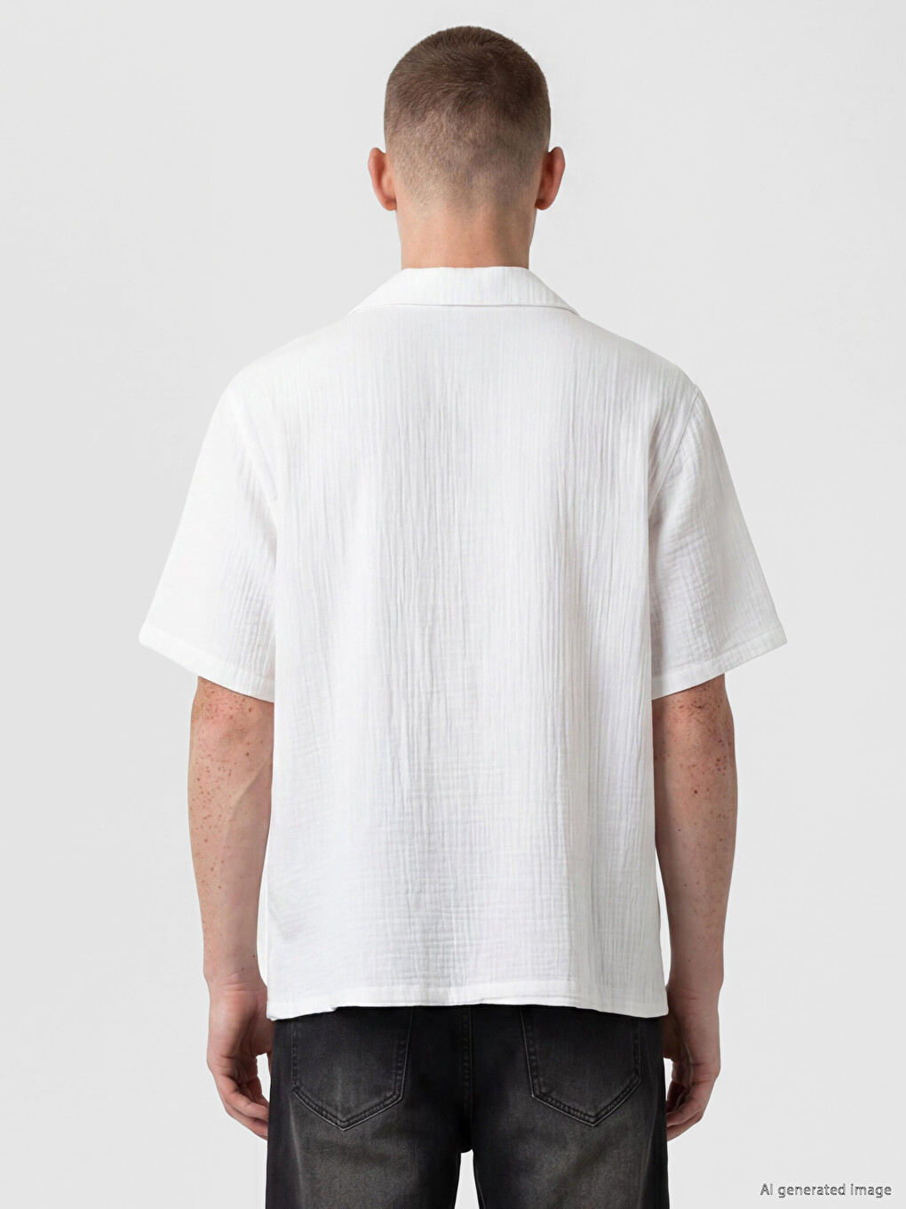 Loose Fit Resort Collar Muslin Men's Shirt-3