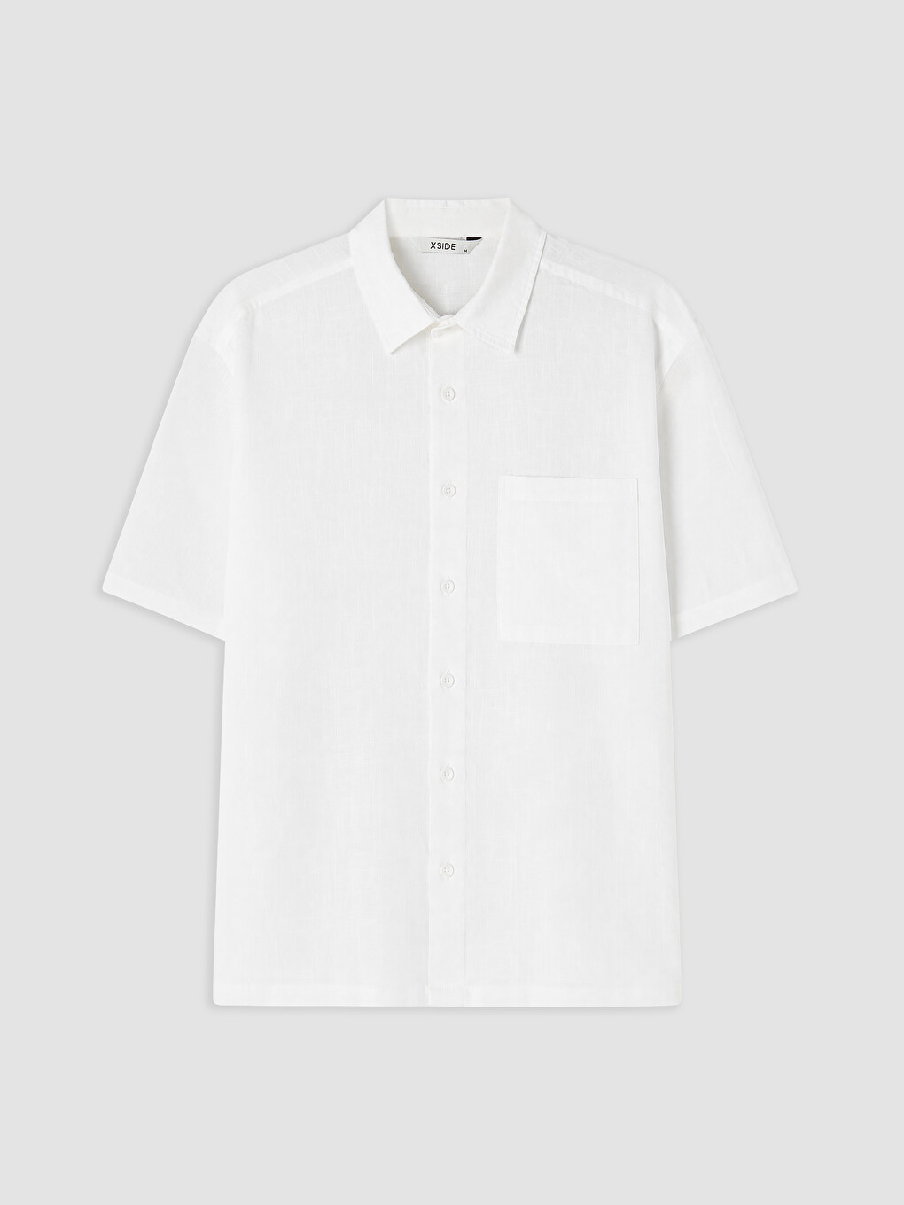 Beyaz Loose Fit Keten Görünümlü Erkek Gömlek