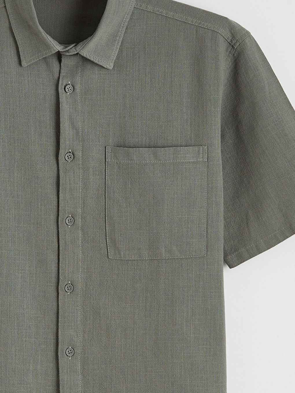 Haki Loose Fit Keten Görünümlü Erkek Gömlek-1