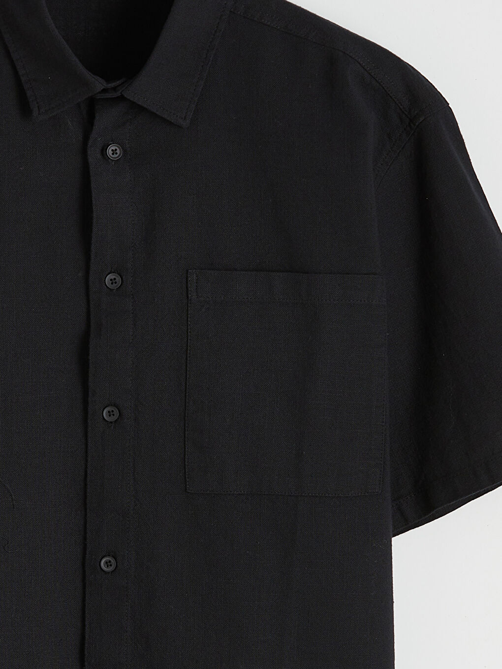 Siyah Loose Fit Keten Görünümlü Erkek Gömlek-15