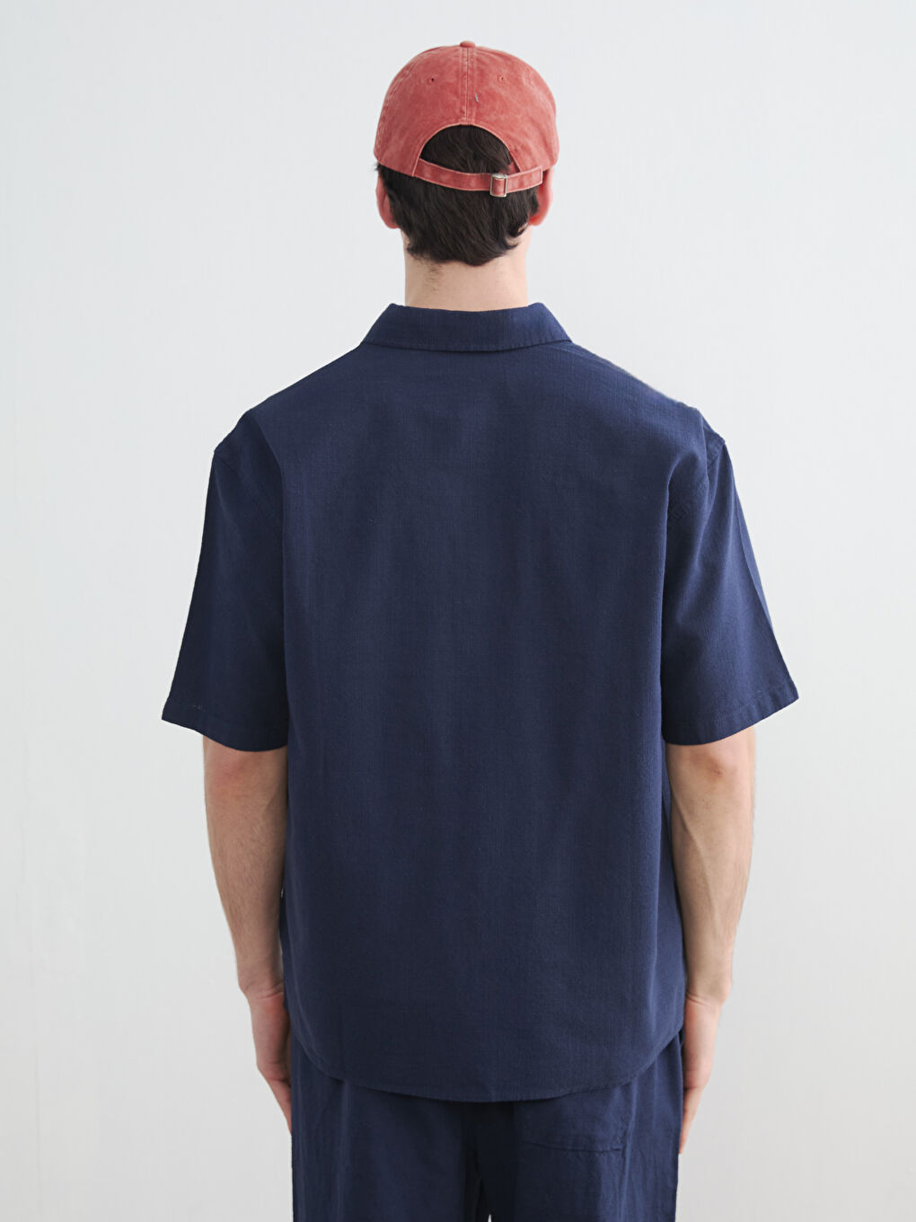 Lacivert Loose Fit Keten Görünümlü Erkek Gömlek-6