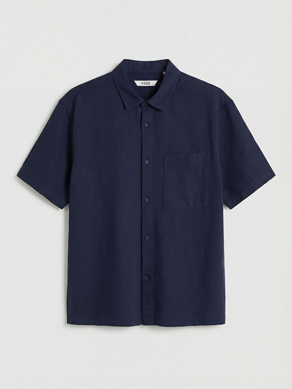 Lacivert Loose Fit Keten Görünümlü Erkek Gömlek-8