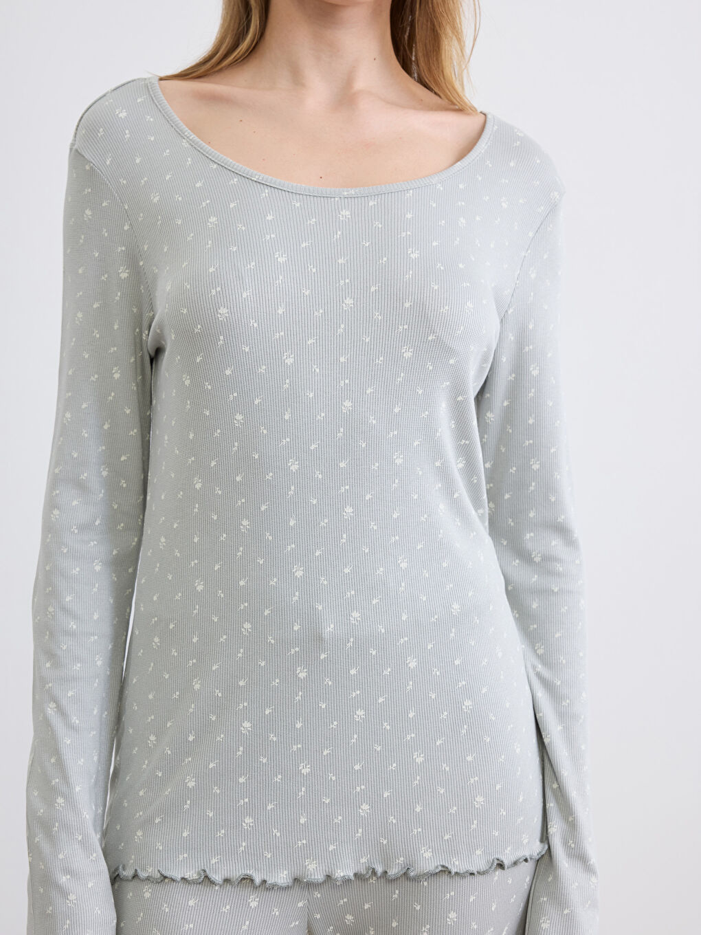 Yeşil Bisiklet Yaka Desenli Kadın Pijama Takım-2