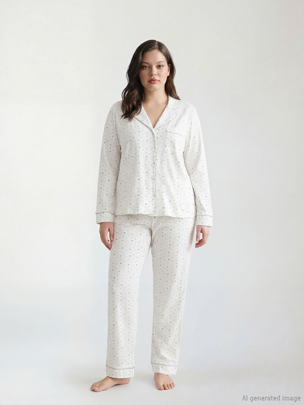 Σετ Πιτζάμας με Λουλουδάτο Γιακά για Γυναίκες-1