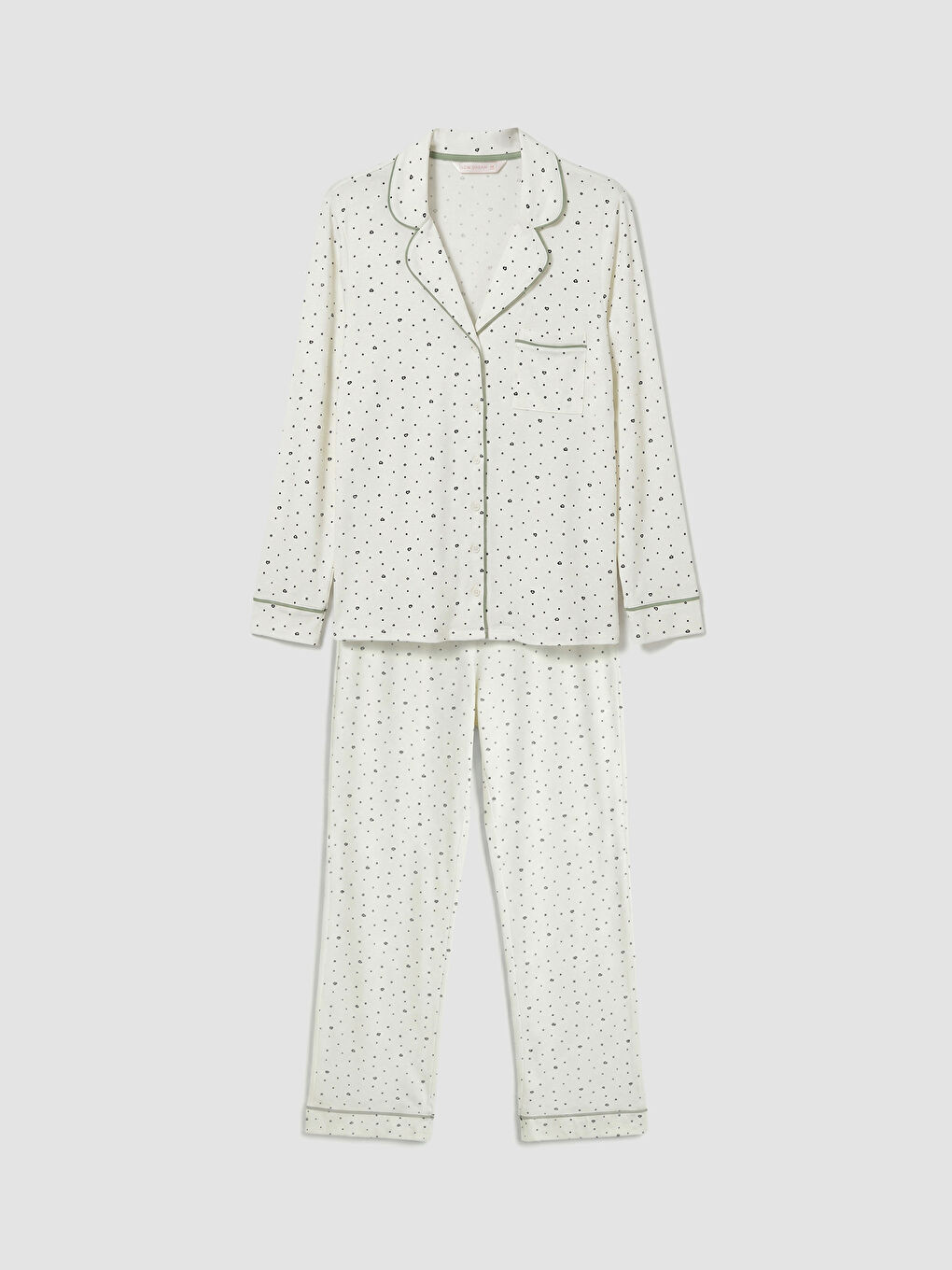 Ekru Gömlek Yaka Çiçekli Kadın Pijama Takım-4