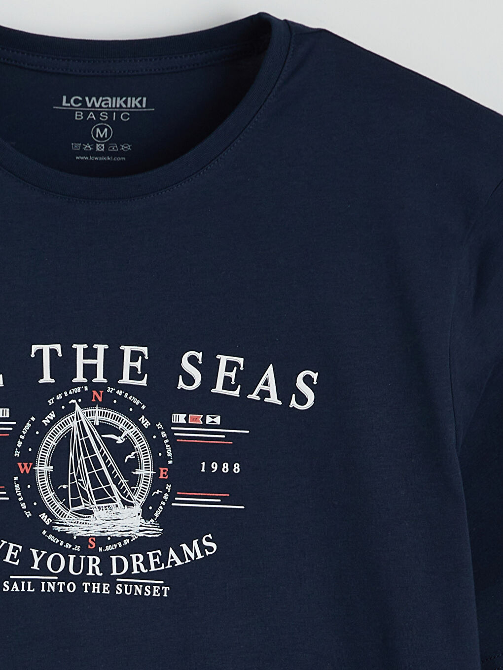 Lacivert Bisiklet Yaka Baskılı Penye Erkek Tişört-5