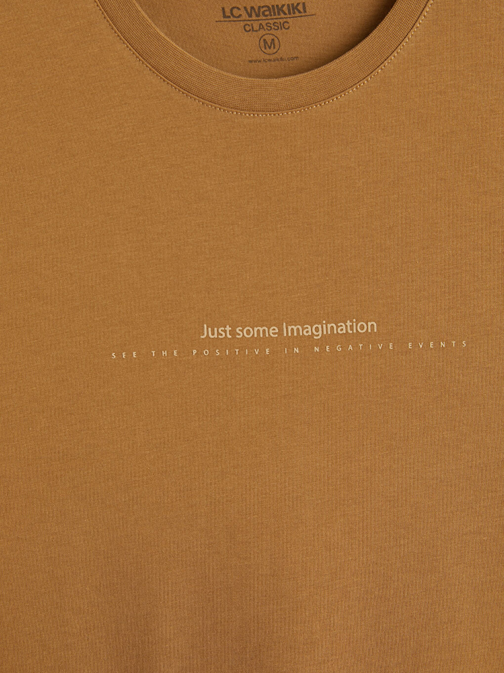 Kahverengi Bisiklet Yaka Yazı Baskılı Penye Erkek Tişört-2