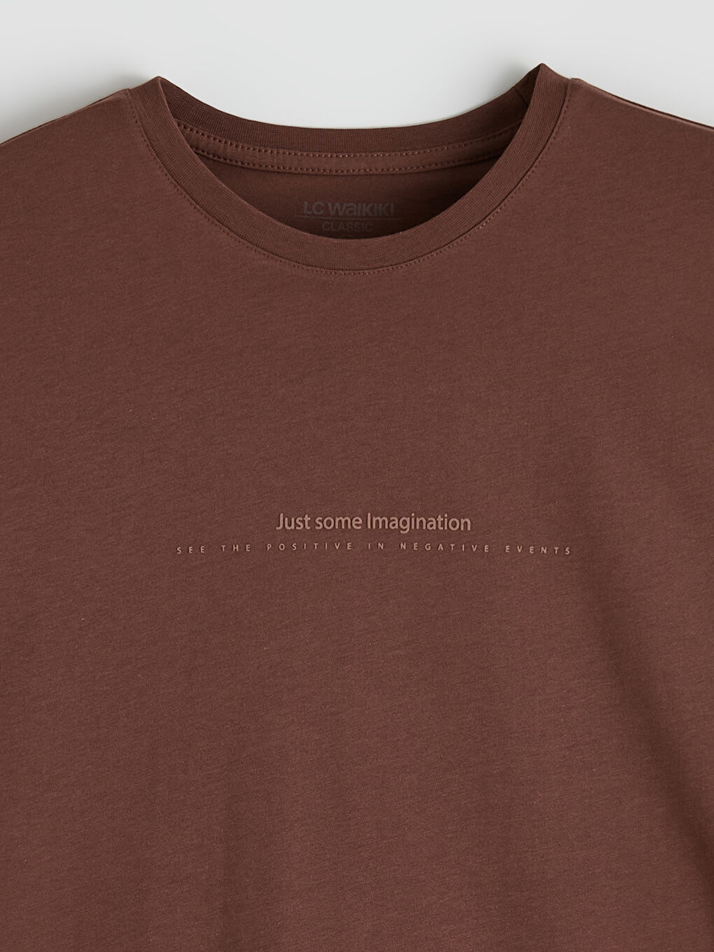 Kahverengi Bisiklet Yaka Yazı Baskılı Penye Erkek Tişört-1