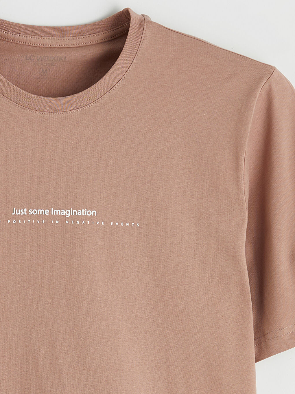 Pembe Bisiklet Yaka Yazı Baskılı Penye Erkek Tişört-1