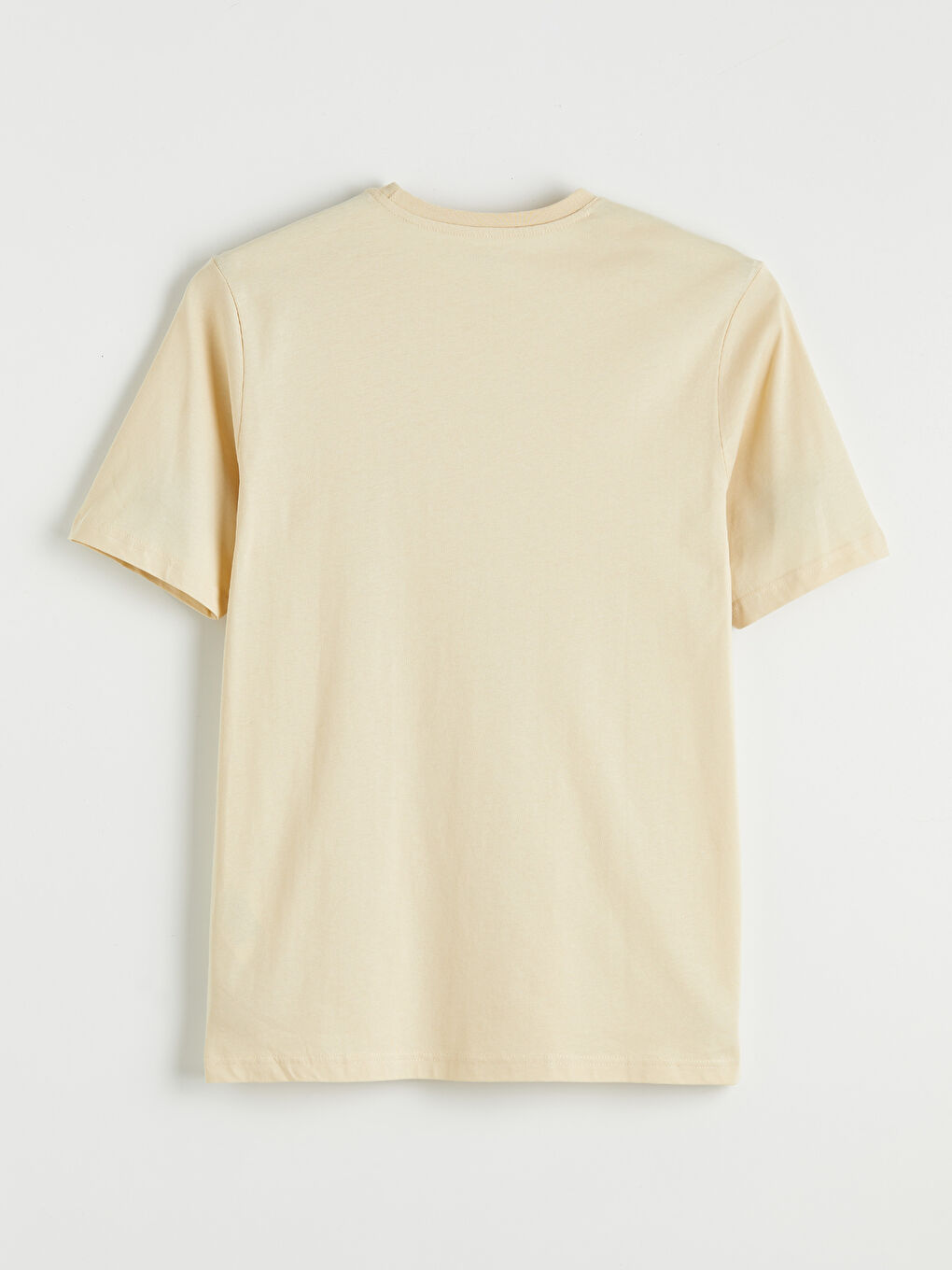 Bej Bisiklet Yaka Yazı Baskılı Penye Erkek Tişört-5