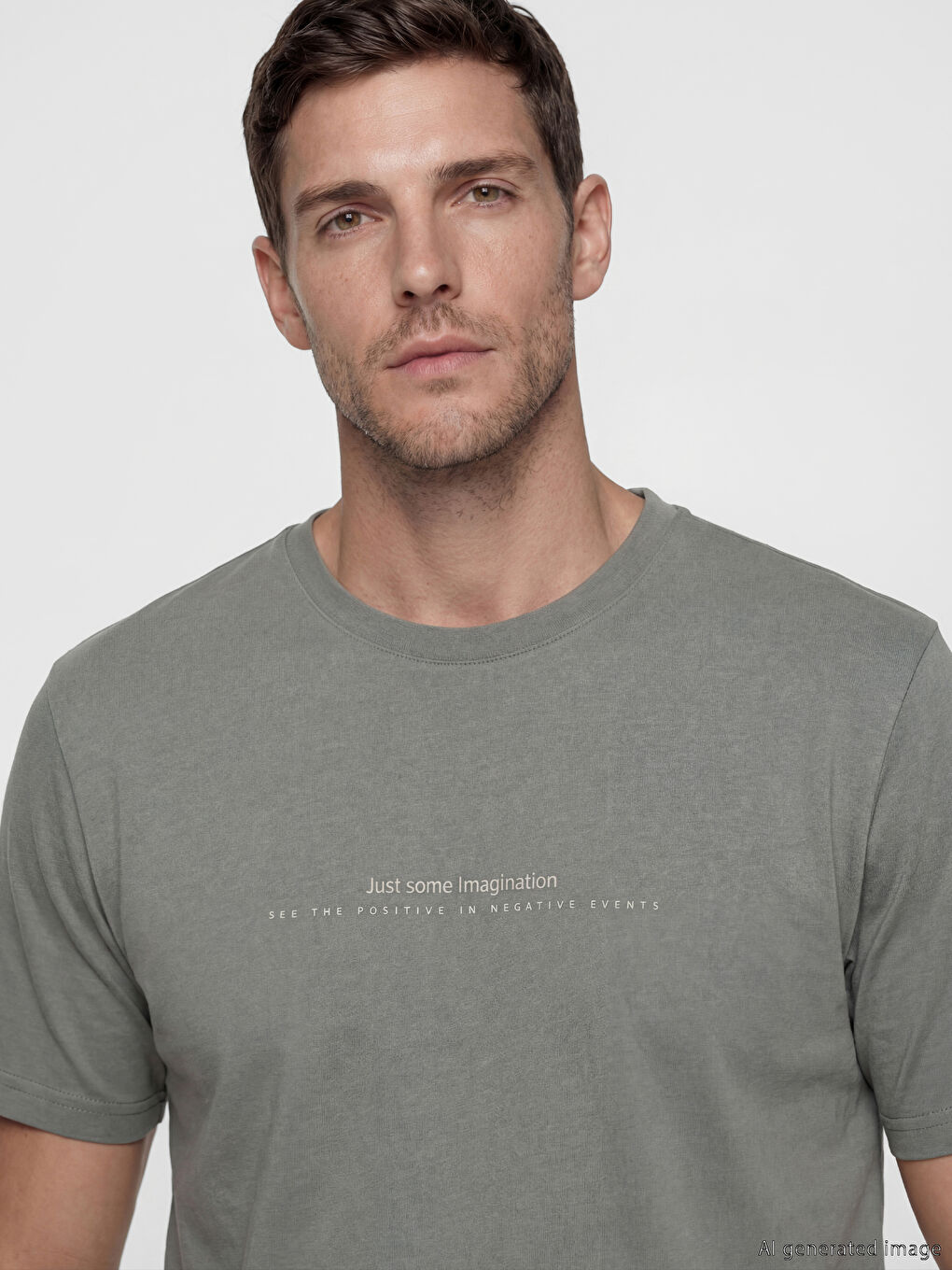 Tricou bărbați din jerseu cu imprimeu cu litere și guler rotund