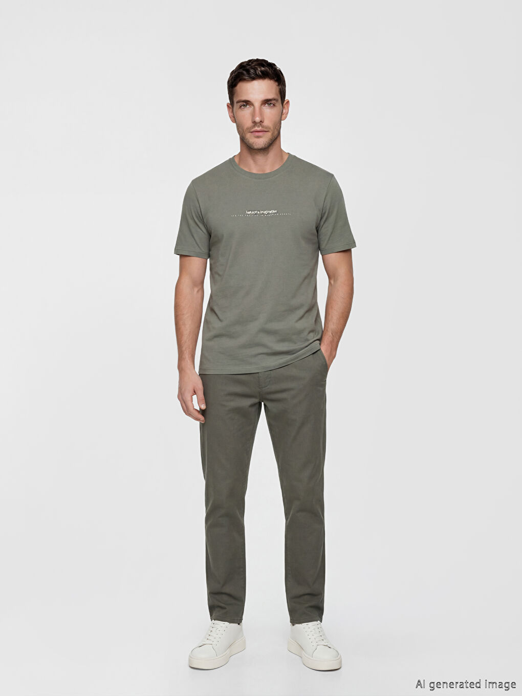 Tricou bărbați din jerseu cu imprimeu cu litere și guler rotund-1