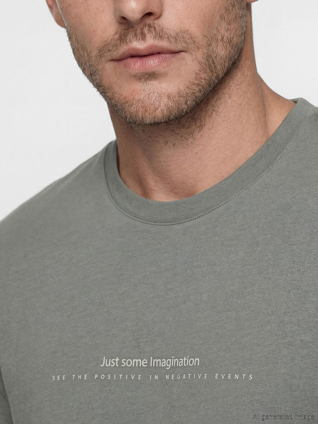 Tricou bărbați din jerseu cu imprimeu cu litere și guler rotund-2