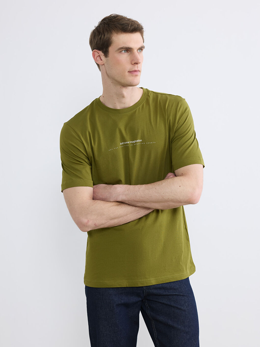 Yeşil Bisiklet Yaka Yazı Baskılı Penye Erkek Tişört