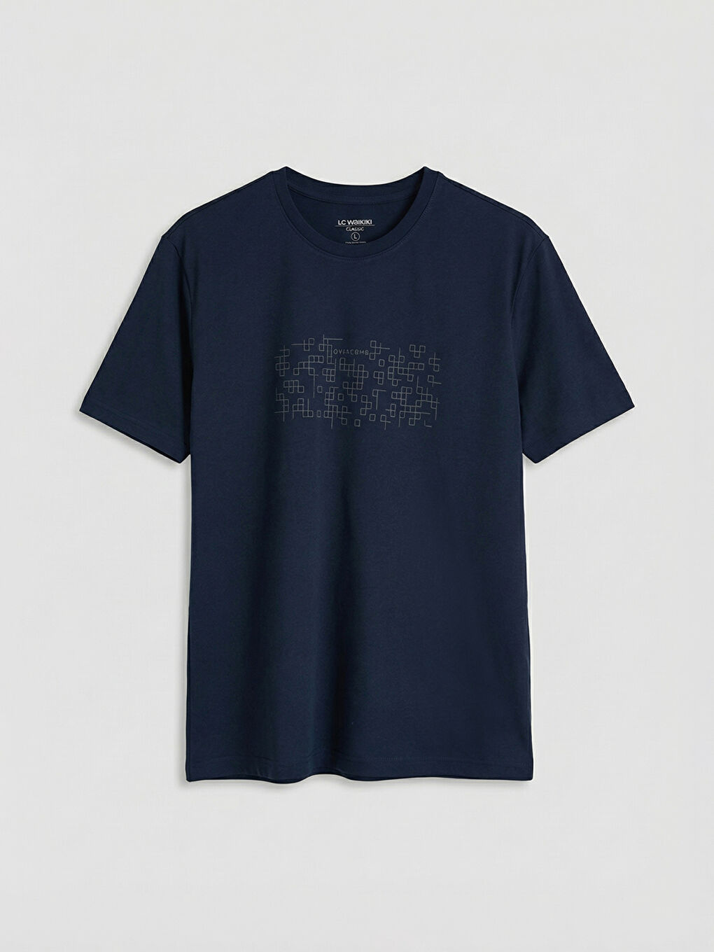 Lacivert Bisiklet Yaka Baskılı Penye Erkek Tişört