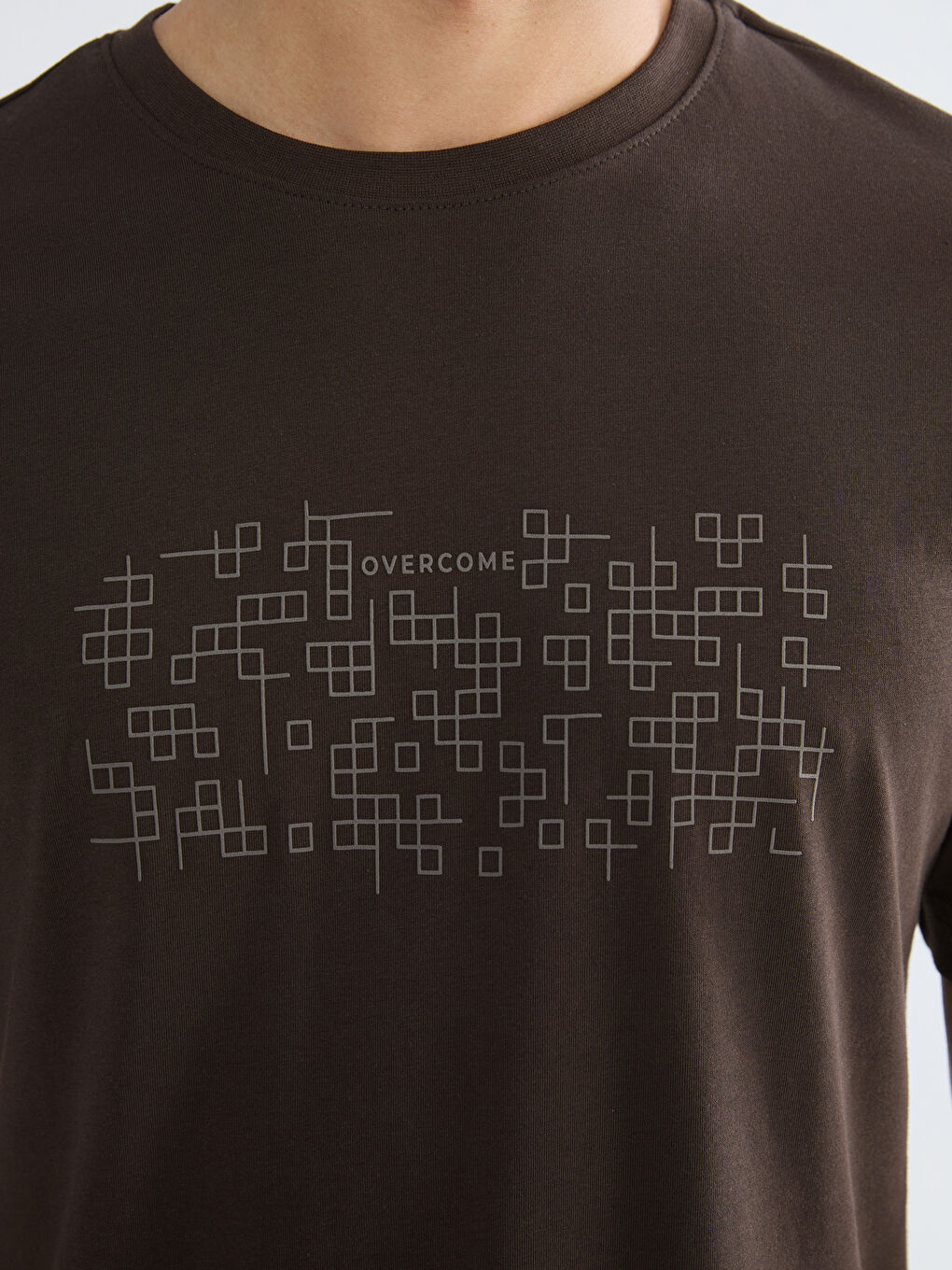 Kahverengi Bisiklet Yaka Baskılı Penye Erkek Tişört-2