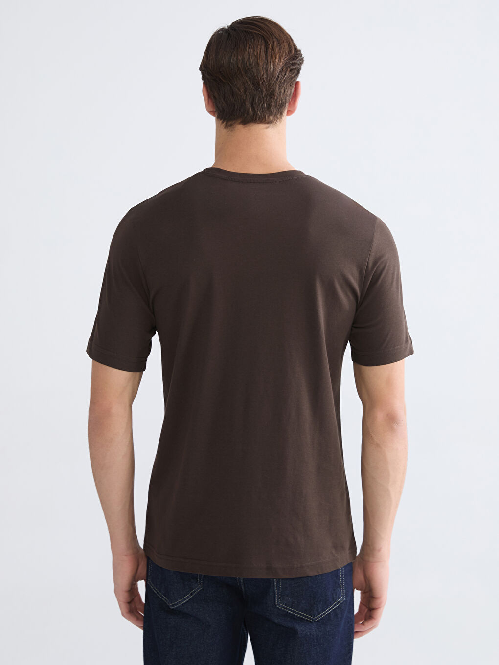 Kahverengi Bisiklet Yaka Baskılı Penye Erkek Tişört-3