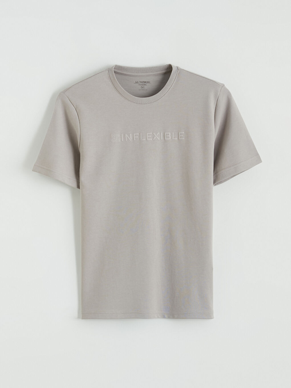 Gri Bisiklet Yaka Baskılı Erkek Tişört-4