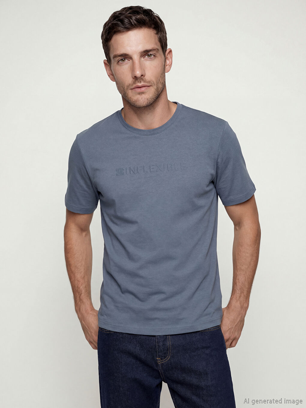 Mavi Bisiklet Yaka Baskılı Erkek Tişört