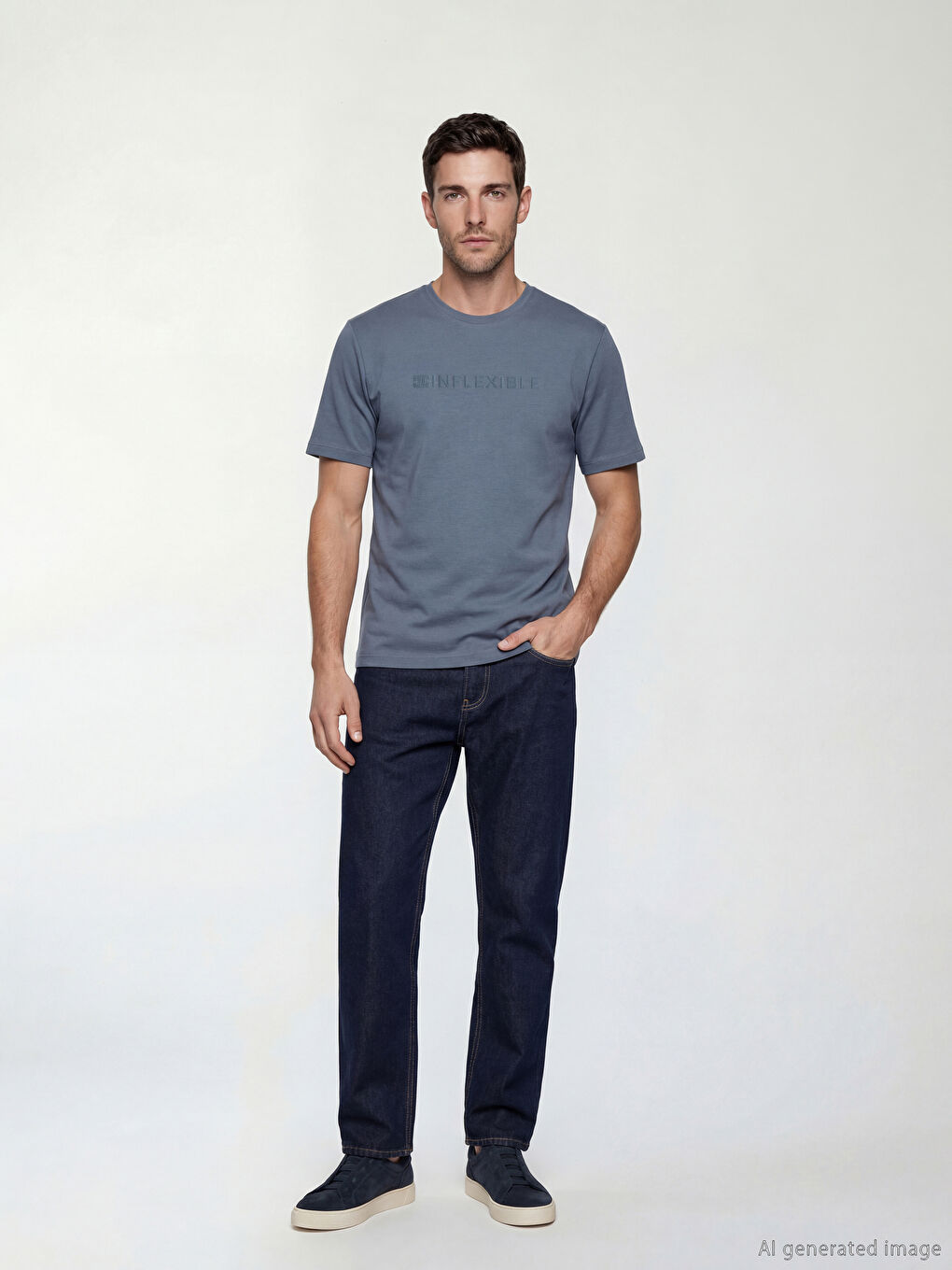 Mavi Bisiklet Yaka Baskılı Erkek Tişört-1